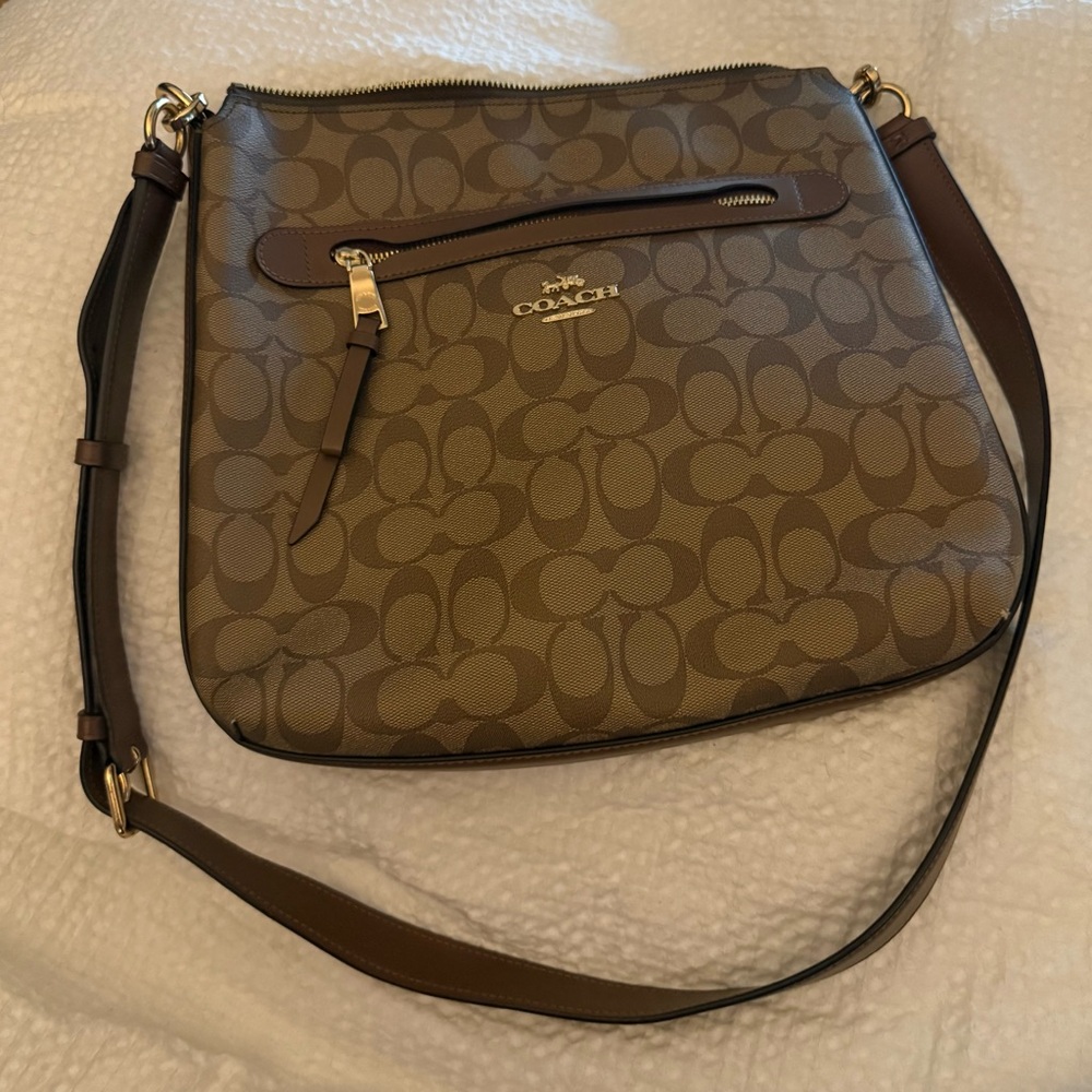 Coach Brown Monogram File Shoulder/ Crossbody Bag with Gold Hardware